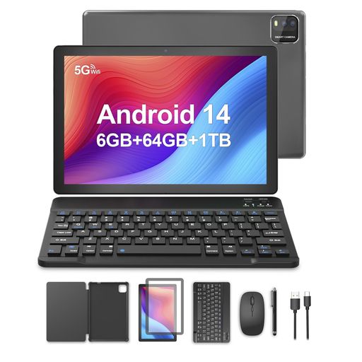 PUTECCH タブレット 10インチ新登場、Android 14タブレット 10インチ Wi-Fi モデル6GB+64GB+1TB拡張、6000mAhバッテリー、4コアCPU、 5G Wi-Fi 6、2+8MP|Happy night Rainbow