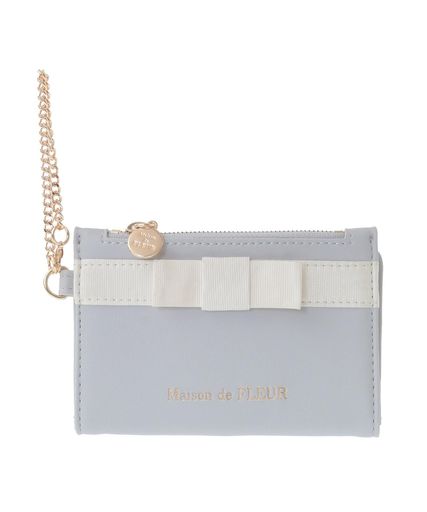 Maison de FLEUR(メゾン ド フルール) グログランリボンフラグメントケース グレイッシュブルー F カードケース・キーケース 08000645700|Happy night Rainbow