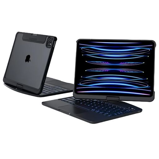 360度回転 iPadAir11インチ (M4/M3/M2)/ Air 第5/4世代 10.9インチ用の キーボードケース 透明 iPadPro11インチ 第4/3/2/1世代用の キーボード クリア 7色バックライト付き トラックパッド付き 折りたたみ｜Happy night Rainbow
