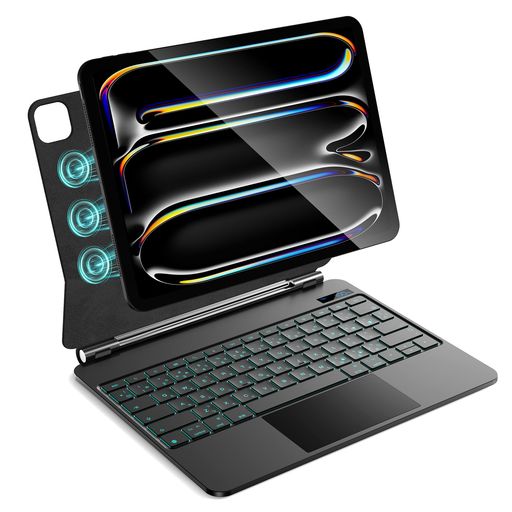 iPad Pro 13 インチ M5 2025 & M4 2024用 磁気キーボードケース 日本語配列~磁気装着・マルチジェスチャートラックパッド・7 色バックライト・ショートカットキー・自動スリープ/起動機能付き~ …|Happy night Rainbow
