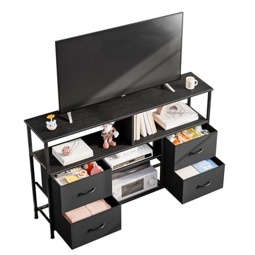 【最大55型対応】テレビ台ハイタイプ収納棚付きテレビボードTV台テレビラック幅120x奥行30x高さ77.5cm大容量引き出し付き簡単組立ブラック