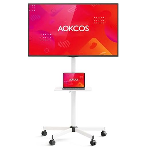 AOKCOSテレビスタンド移動式テレビスタンドテレビカート32-65インチテレビ対応高さ調整可チルト機能棚板1枚付キャスター付き荷重40kg壁寄せ省スペース(ホワイト)