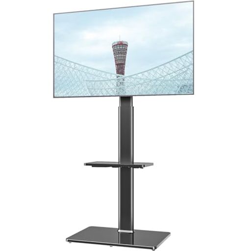 ユニバーサルフロアTVスタンド19～43インチフラットスクリーンTV用マウント、100度回転、高さおよび傾斜機能の調節可能、2つの棚)
