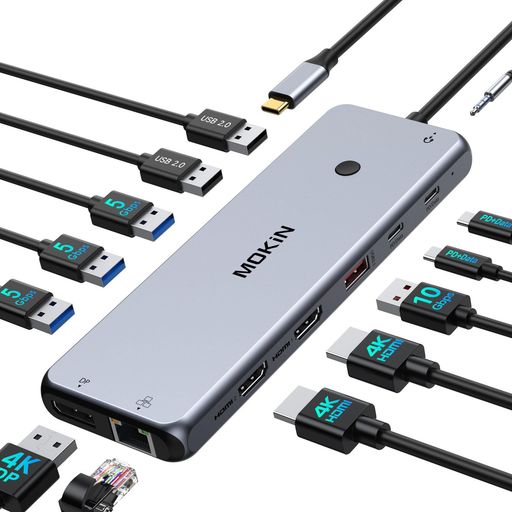 USBC縛ステイションHDMI2つ【MOKIN2*HDMI+DP三画面最終生産物4K@60pMSTデュアル】typec縛ステイションpc3台うつり変わり軽銀製typecこしきPD100W最終生産物2*USBC10Gbps\u0026