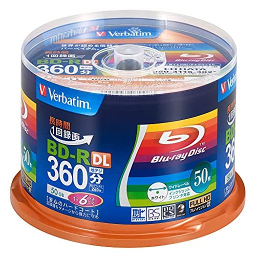 ?バーベイタム(Verbatim)Verbatimバーベイタム1回録画用ブルーレイディスクBD-R50GB50枚ホワイトプリンタブル片面2層1-6倍速VBR260RP50SV1