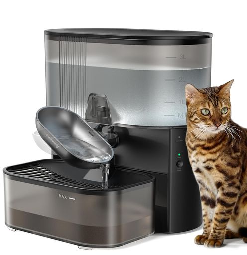 FEELNEEDY猫水器コードレス排液分け隔てる心積もり水漉し不必要無線電話猫水のみ器愛玩動物用自動小銃水器お取りつくろう飾り気の無いステンレス鋼どんぶり鉢3.5L静電容量申し受ける式乾電池180日当て嵌める黒いこと