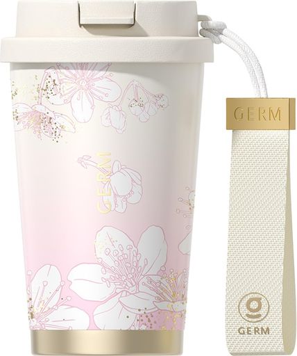 GERM桜デザイン保温マグボトル-ステンレス製|保温保冷効果・漏れ防止|通勤・運動・旅行に最適二重構造(グラデーションカラー390ml)