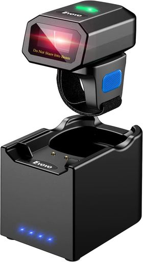 EyoyoバーコードリーダーQRコードリーダーワイヤレス充電スタンド付きバーコードスキャナー2次元1次元液晶コード対応日本語コード対応ミニ指輪型携帯便利USB2.4GHzBluetooth対応1D2D日本語取…