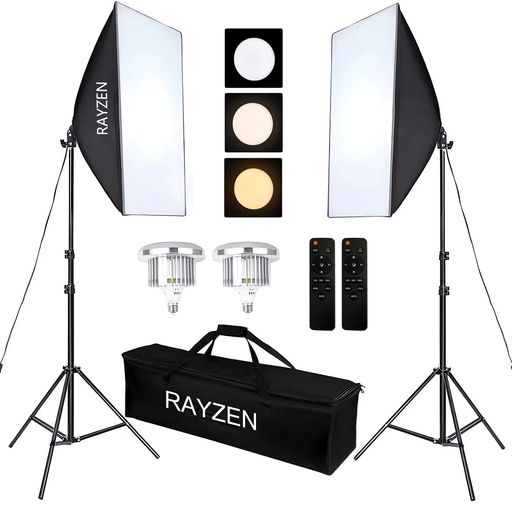 RAYZEN 三色LED ソフトボックス 照明キット 照明 撮影 3000K~6000K 白色光・自然光・暖色光モード リモコン付き 50x70cm 撮影用照明セット 2m三脚スタンド付属 スタジオ照明・ソフトボックス・定…|Happy night Rainbow