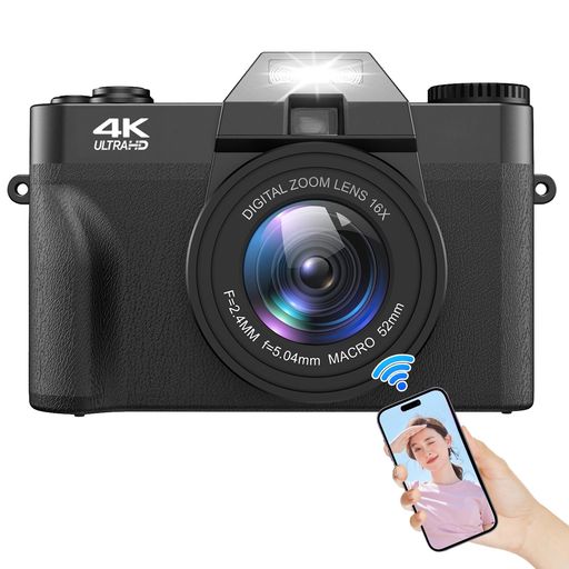 Moledroスマホに送れるデジタルカメラ4KデジカメWIFI転送機能4800万画素180度回転可ディスプレイ32GBマイクロSDカード付き16倍デジタルズームオートフォーカス機能ウェブカメラHDMI出力自撮り…