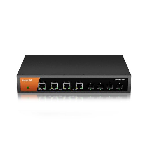 keepLiNK10Gスイッチングこしき8界面(4x10GRJ45と4x10GSFP+)金属元素外殻高能率気違い冷やかす卓上/飾りつけ両用アンマネージスイッチ
