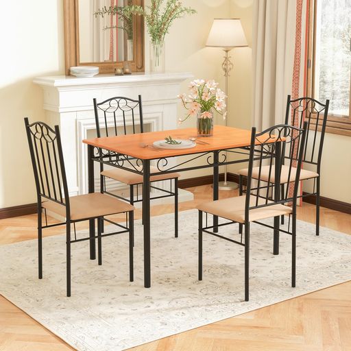 GYMAXダイニングセットダイニングテーブルセット4人用5点セット自立型ダイニングテーブル食卓テーブル幅約110cm1点チェア4脚キッチン組立品コンパクトおしゃれモダン北欧スタイリッシュ…