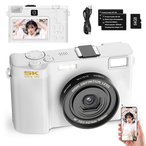 デジタルカメラ【1700mAhバッテリー2個+64GBTFカード】デジタルカメラ5K動画撮影6400万画素WIFI対応自撮り18倍デジタルズームオートフォーカス機能デュアルカメラスマホに送れるデジカメスマ…