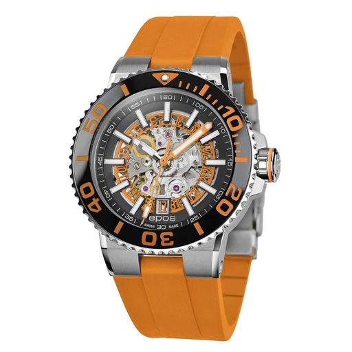 [EPOS(エポス)] ダイバーズウォッチ エポス 自動巻 500m防水 セラミックベゼル スポーティブ 3441SKBKORORR メンズ オレンジ｜Happy night Rainbow