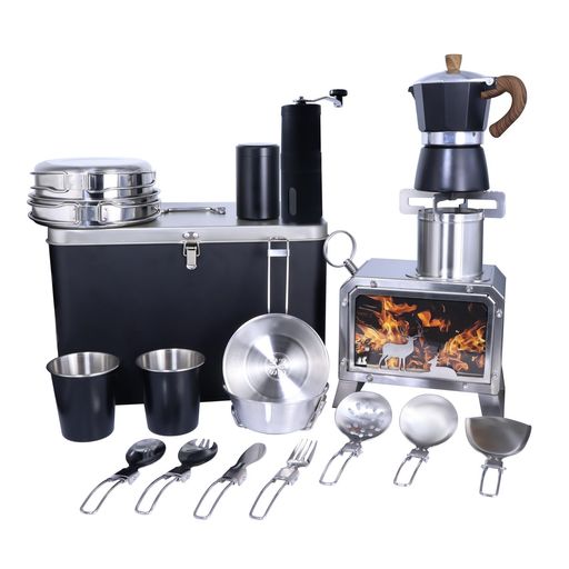 アウトドアキャンプコーヒーマシンセット、煮焼き物の具書き割り、薪暖房器付き添い人(MokaPot)