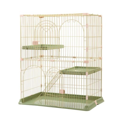 BTM猫ケージキャットケージ2段おしゃれキャットハウスネコハウス留守番梯子付き保護脱走防止組み立て簡単多頭飼い多頭ペットケージグリーンM