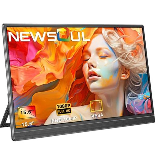 Newsoulモバイルモニター15.6インチモバイルディスプレイ自立型ポータブルモニターVESA対応サブモニタ1920x1080FHD持ち運びモニタ軽量薄型ゲーミングモニタIPS液晶パネルゲームUSBType-C/Mini画像
