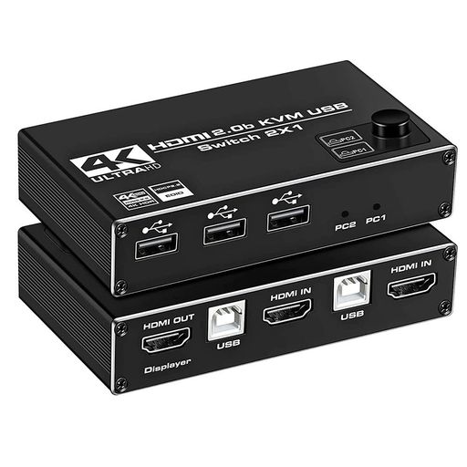 USBHDMIKVMスイッチ、KVMHDMIスイッチデュアルディスプレイ2入力1出力DPKVMスイッチ2ポート4K60HzHDMIKVMスイッチ共有プリンターキーボードマウス1080