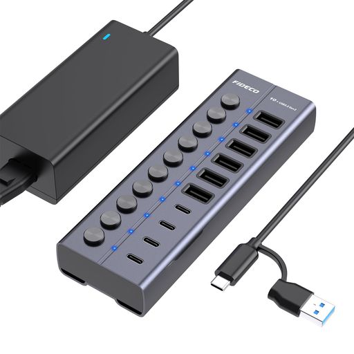FIDECO60WUSBこしきワット数付き添い人10界面の取りひろげるセルフ力強さ10GbpsUSBスプリッターUSBHub10Gbps高速道路資料伝わらす軽銀製USB3.2Gen2マルチポートアダプタ自主独往取り替えっこ付き添い人