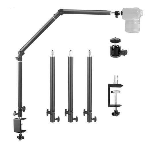 Hemmotopカメラアームクランプ式自由雲台付360度&180度回転可カメラスタンド荷重3kgまで長さ104.5cmまで俯瞰撮影ネイル書道料理動画お絵描き編み物手元撮影ストロボ照明等固定用デスクマウ…