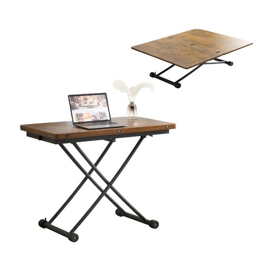 OSJ 天板が2倍に広がるガス圧昇降テーブル 100x50 100x100 ガス圧昇降式 作業用 デスク ダイニング センター リビング コンパクト 多用途 収納便利｜Happy night Rainbow