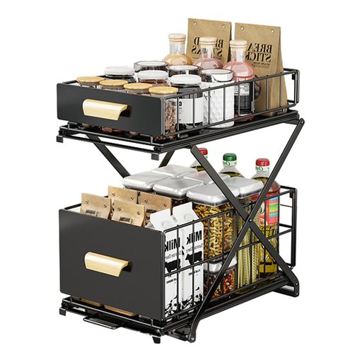 キッチン下収納2段、シンク下収納、洗面台下収納、調味料ラックシンク上、設置不要のキッチンシンク幅26CM奥行き40cm(ハンドル含む43.5cm)高さ32.5-43.5CM