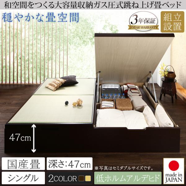 【P5倍 7/19 20:00～】組立設置付 跳ね上げ式ベッド シングル ベッドフレームのみ国産畳・深さグランド 日本製 収納ガス圧式跳ね上げ畳ベッド シングルベッド｜おしゃれ家具・寝具のハッピーリポ