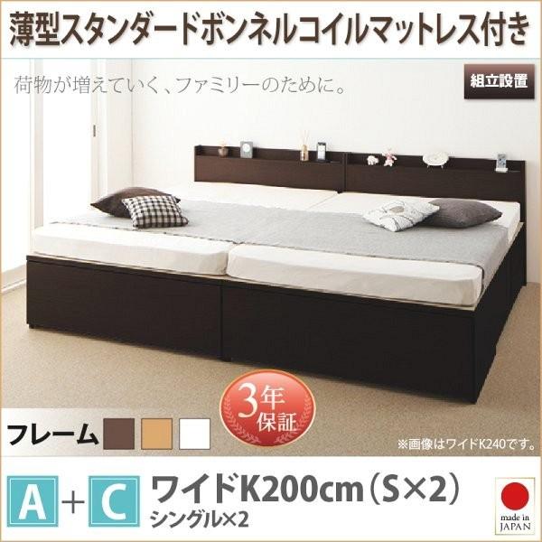 【P10倍】(精神的な統合備えつける付) 大電気容量納める付き添い人チェストベッド 広広としたK200(S×2) マットレス付き添い人 薄型スタンダードボンネルコイル A+C手合い ベッド-フレーム・マットレスセット
