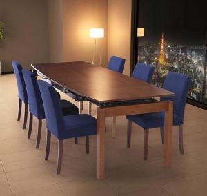 【P10倍：4/4 20:00 - 4/10 01:59】食卓テーブルセット 140-240cm 6人用 伸縮 7点セット(テーブル+チェア6脚) 天然木ウォールナット材 組立付き
