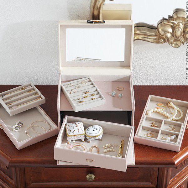 フローラル GUDEE ジュエリーボックス 鏡付き アクセサリーケース 大容量 2段 3層 ミラー 竹 JULI Jewelry box 通販 