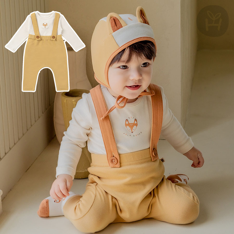 こんにちはキツネさんレギンス上下セットベビー服 ベビーファッション ベビー 赤ちゃん Tシャツ レギンス セット キツネ顔 キツネ尻尾 プリント かわいい 暖かい 男の子 春 秋