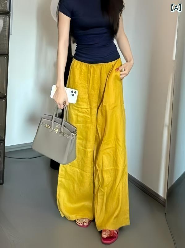 ワイドパンツ 綿麻 レディース ハイウエスト ロングパンツ リネン リラックスパンツ 脚長効果 体型カバー ストレートパンツ ゆったり ボトムス カジュアル お出かけ 旅行 部屋着 楽ちん ウエストゴム 落ち感 大人 上品 シンプル 無地 春夏 涼しい