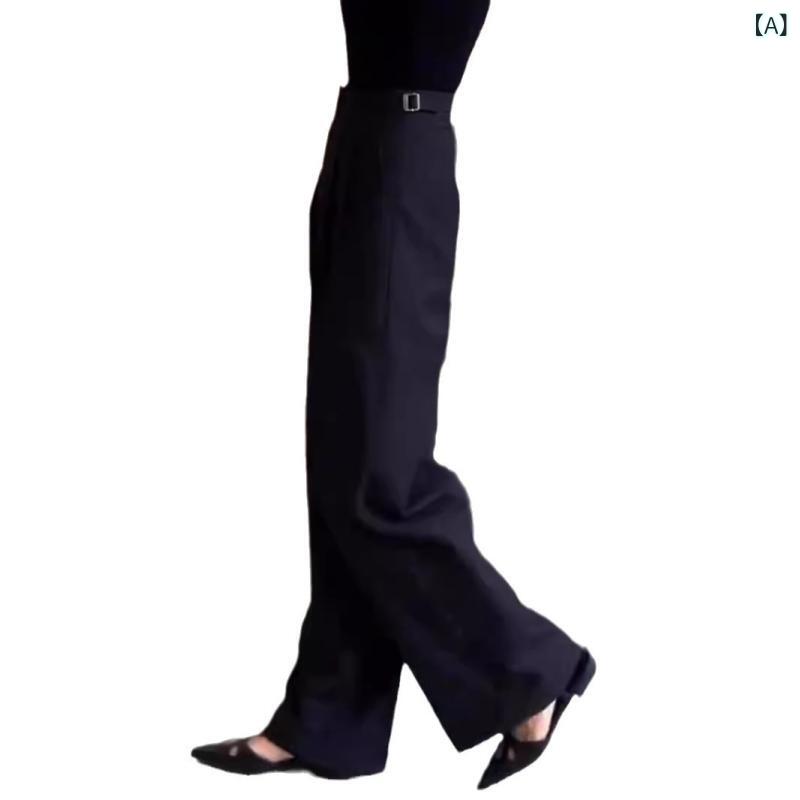 ワイドパンツ レディース スラックス ハイウエスト センタープレス 落ち感 ストレート きれいめ 脚長効果 美シルエット 素材 オフィス 通勤 フォーマル ビジネス カジュアル 体型カバー 無地 ロング丈 春夏 秋冬 通年 動きやすい シワになり