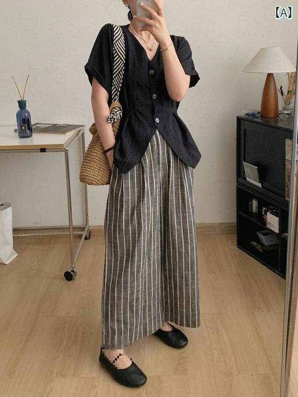 広広としたズボン下 綿麻 レディース 縞模様 九分丈 ゆったり影ぼうし サラサラ肌ざわり 細押し出し表現スタイル引きあげる 酉の方角天然ゴム致しかた 夏のボトムス 洗えるリネンズボン下 ワンマイルウェア 縦伝達ルート目だたす 動き分かりやすい お座敷着 自然的原料品 体型押しかぶせる 成年者カジュ スーツ・セットアップ-レディースファッション-パンツスーツ