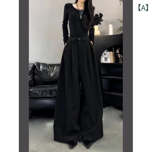 ワイドパンツ レディース 裏起毛 秋冬 ハイウエスト プリーツ加工 脚長効果 センタープレス ストレッチ 厚手 ウエストゴム ポケット付き 落ち感 フルレングス しわになりにくい 股上深め 暖かい スラックス ワンタック 静電気防止 カジュアル ワイドシ