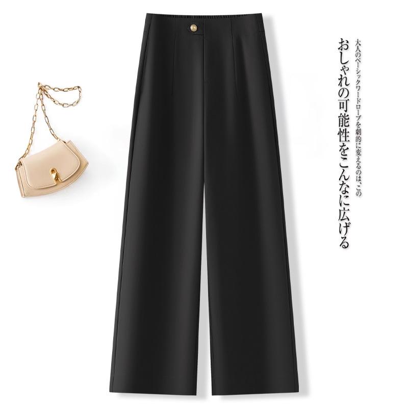 ワイドパンツ レディース ハイウエスト スラックス センタープレス 着痩せ カジュアル オフィス 通勤 体型カバー ボトムス ロング丈 落ち感 無地 ウエストゴム ストレッチ 春夏 秋冬 シワになりにくい 事務服 謝恩会 二次会 披露宴 パーティー