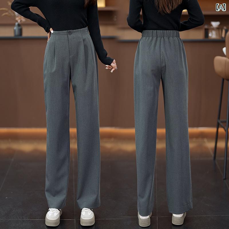 ワイドパンツ レディース スラックス 落ち感のあるシルエット ストレート センタープレス ハイウエスト オフィス カジュアル ボトムス タック ズボン ロングパンツ 無地 通勤スタイル シンプル 動きやすい 股上深め フルレングス ゆったり 普