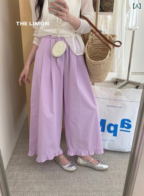 ワイドパンツ レディース カジュアル ストレートパンツ メロウフリル 脚長効果 着痩せ リラックス ウエストゴム お出かけ ボトムス 落ち感 ロングパンツ サマーパンツ 柔らかい ワンマイルウェア 軽やか 動きやすい 爽やか シンプル 休日スタイル 普段