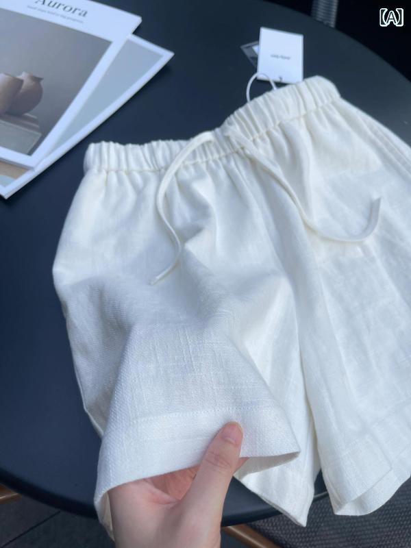 ショートパンツ リネン コットン ワイドパンツ レディース 膝上丈 ウエストゴム ドローストリング Aライン 美脚見え 綿麻混素材 さらさら 清涼感 ルームウェア ワンマイル カジュアル 夏 涼しい ボトムス ハーフパンツ 無地 シンプル 五分丈 軽い