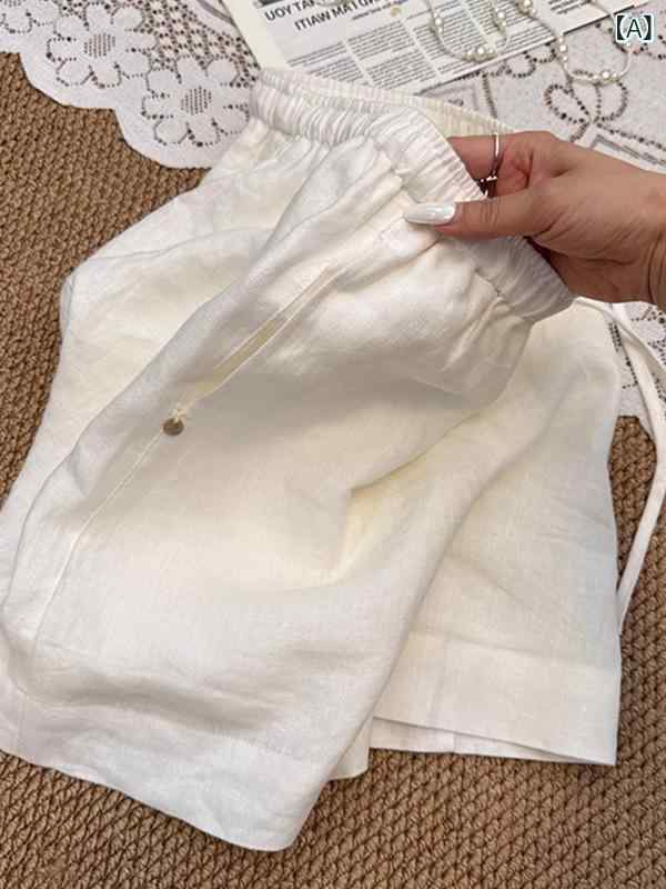 リネンハーフパンツ レディース 5分丈 膝丈 亜麻 ハイウエスト 脚長効果 素材 ボトムス ショートパンツ きれいめ カジュアル オフィス 通勤 お出かけ 涼しい 夏服 30代 40代 50代 シンプル 無地 体型カバー 着痩せ おしゃれ かわいい 大
