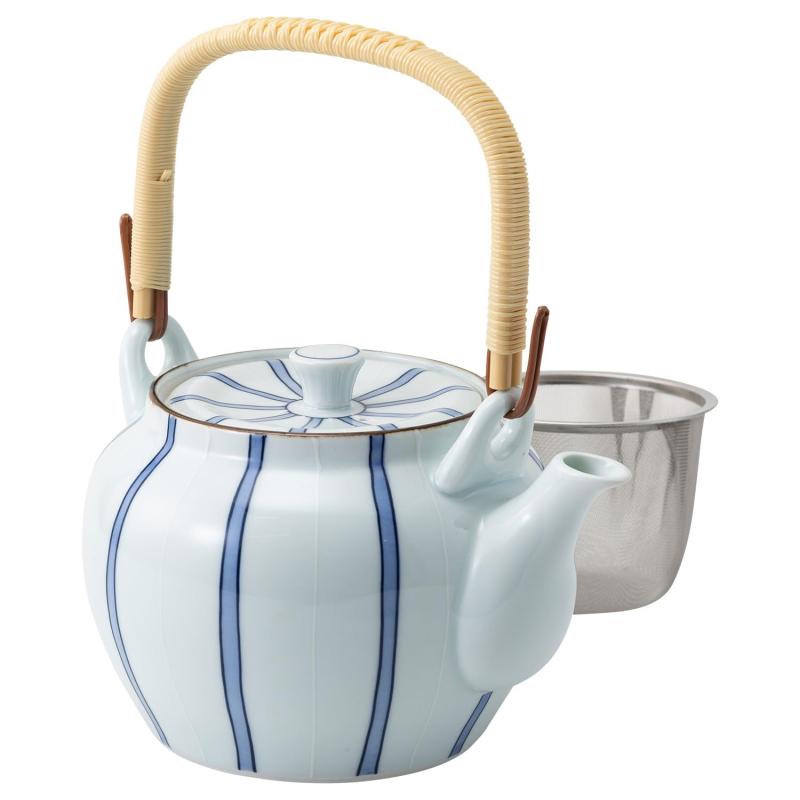 有田焼 土瓶 ポット 綱絵 縞十草 一珍呉須十草 日本製 電子レンジ可 食洗器対応