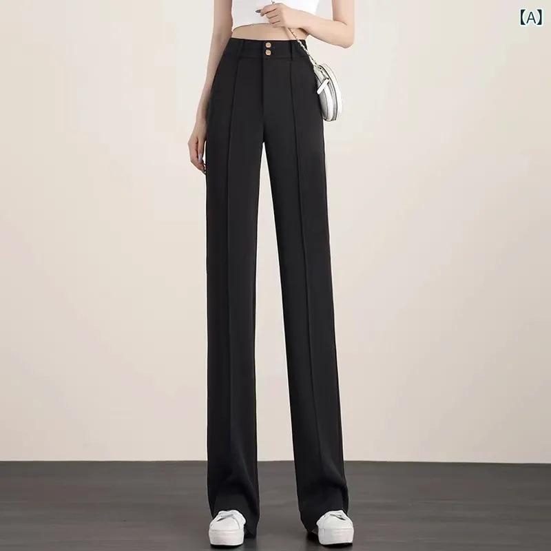 ワイドパンツ レディース ハイウエスト スラックス センタープレス 美脚 体型カバー ボトムス ロングパンツ ストレート 無地 落ち感 大人 着回し 穿き心地 通年 ウエストゴム ストレッチ 防シワ 1タック ウォッシャブル フルレングス オフィス