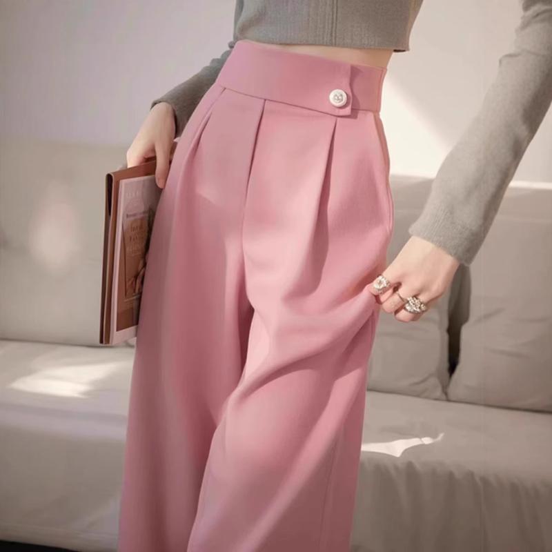 スラックス ハイウエスト ワイドパンツ ストレート センタープレス 落ち感 美シルエット 体型カバー オフィス 通勤 カジュアル シワになりにくい タックパンツ ロングパンツ ボトムス 大人女子 ウエストゴム ストレッチ 通年素材 シンプル 無地 フルレ