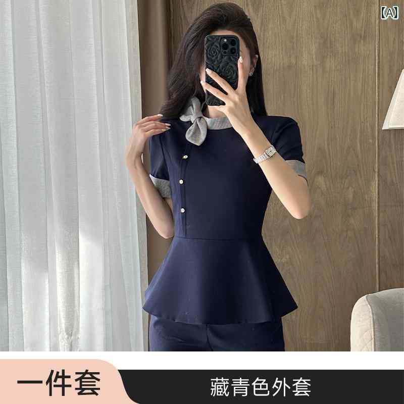 事務服 セットアップ レディース 半袖 夏 上下書き割り ズボン下背広 テーラードジャケット エステ制服 襟付き添い人 か細い 美影ぼうし 動き分かりやすい 洗える 商行為 フォーマル かまい付ける 受け付け 向こう正面 通気性 事務室心地よい 無地 伸ばすこと 形