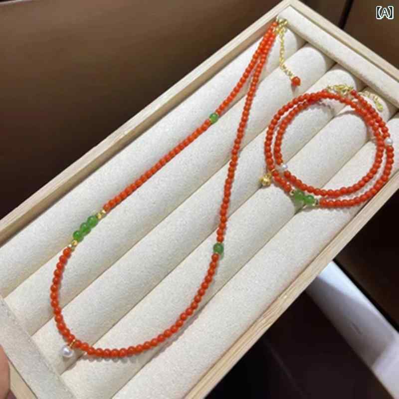 ネックレス 南紅瑪瑙 石 小粒 3mm 柿色 レッド 鮮やか 上品な輝き 顔色を明るく見せる 洗練美しさ アクセサリー ジュエリー 贈り物 プレゼント パーティー お出かけ カジュアル 華奢 鎖骨ラインを美しく 普段使い フォーマル 伝