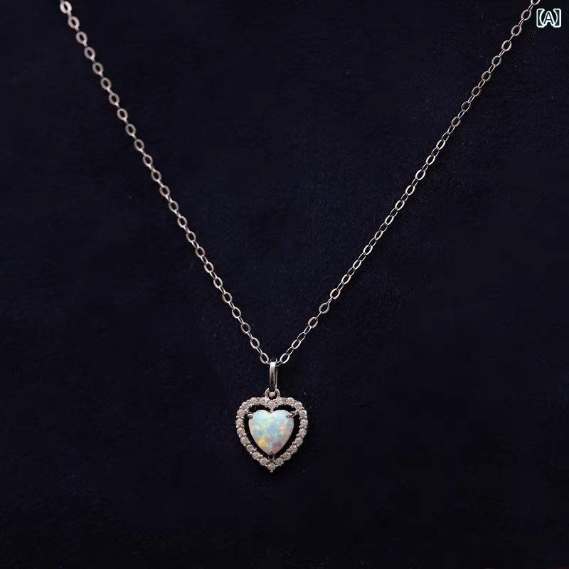 ネックレス シルバー925 ハート オパール 華奢 見せ ペンダント ジュエリー アクセサリー 上品 輝き デイリー 贈り物 普段使い 結婚式 二次会 披露宴 カジュアル フォーマル 鎖骨 ライン 強調 きれいめ 大人かわいい 10月 誕生石 ギフト プレ