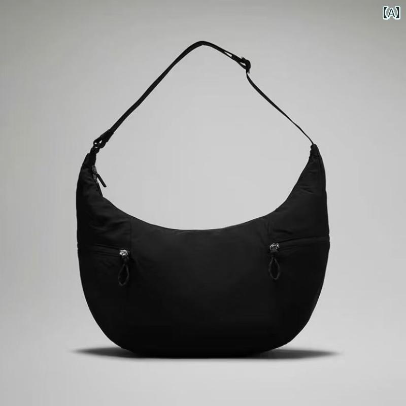 ショルダーバッグ 三日月型 大容量 斜めがけ 肩掛け 撥水 軽量 ジムバッグ スポーツバッグ ナイロン 2way ヨガバッグ ボディバッグ フィットネス 旅行カバン マザーズバッグ シンプル 無地 丈夫 収納力 肩の負担軽減 持ち運びやすい 1泊 出張