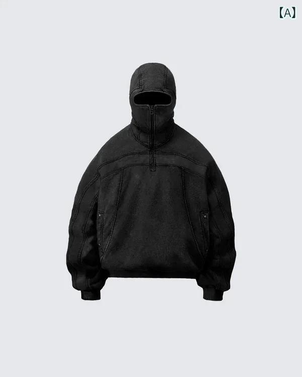 パーカー フルフェイス ジップアップ 目出し 覆面 ストリート系ファッション 全閉仕様ロングジッパー オーバーサイズ フーディー ダンス衣装 ビッグシルエット スウェット 長袖 メンズ レディース ユニセックス 奇抜 個性的 目立つ スポーティー カジュ