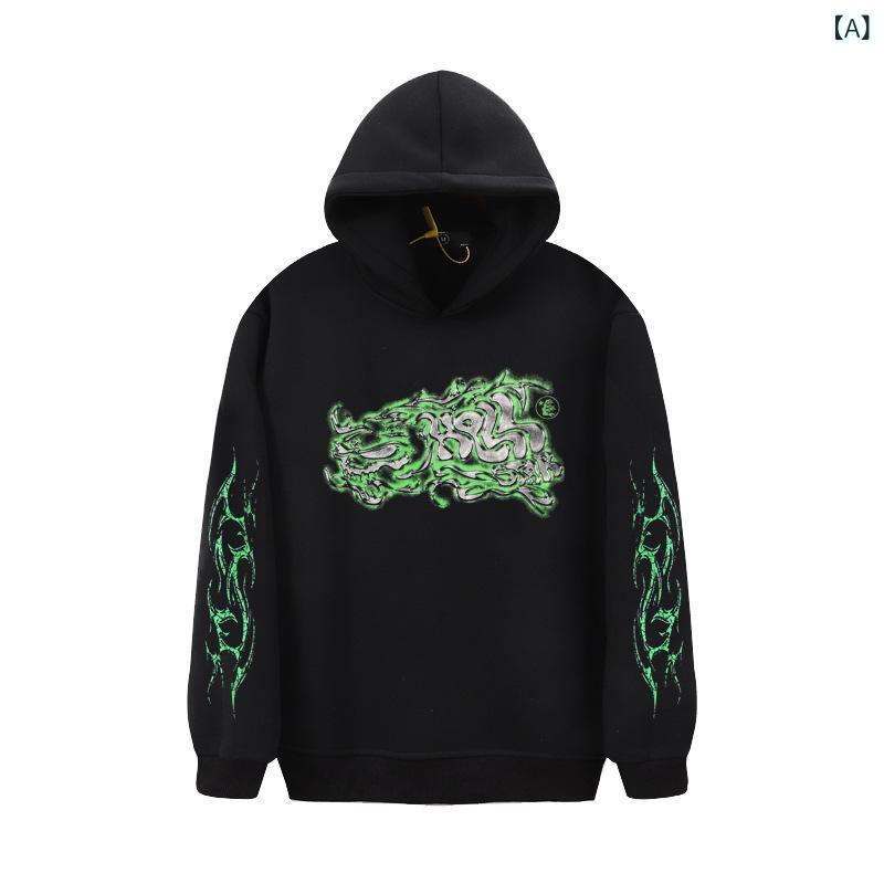 パーカー オーバーサイズ ストリート 裏起毛 フレイム グラフィック プリント 厚手 暖かい ゆったり シルエット ヘビーウェイト プルオーバー フード付き トップス メンズ ユニセックス カジュアル 秋冬 防寒 部屋着 外出 フィット