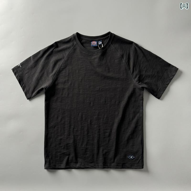 Tシャツ メンズ 厚手 綿100% スラブ天竺 ヴィンテージ加工 半袖 クルーネック カットソー トップス インナー 無地 ヘビーウェイト 透けにくい 丈夫 よれにくい 型崩れしにくい 肌離れが良い さわやか 通気性 夏服 デイリー 普段着 重厚感 質感